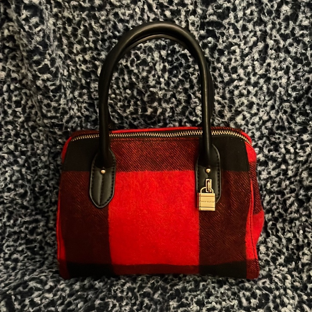 Tommy Hilfiger Wool Red/Black Buffalo Print Crossbody Tote